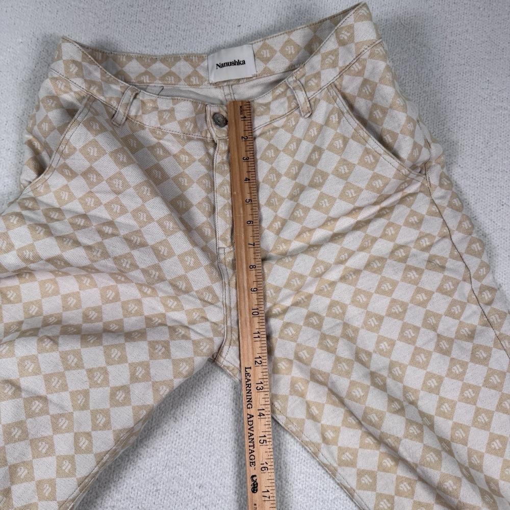 Nanushka Pants‎ Womens 32 Geometric Logo Print Linen Blend Straight With Turn Up - Picture 12 of 14